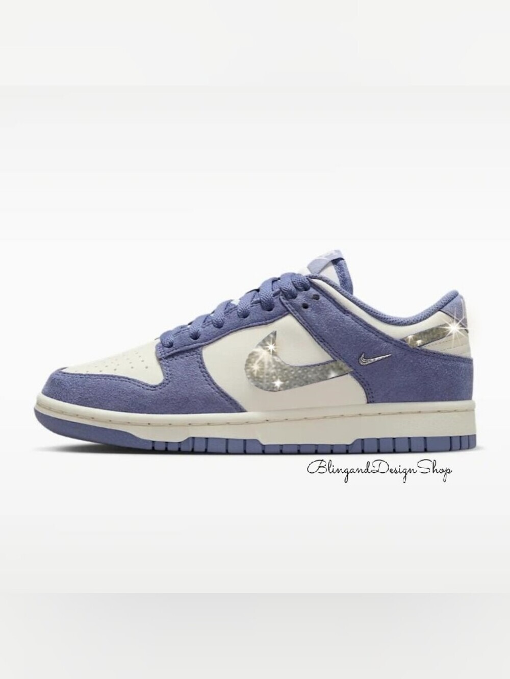 Bling Nike Dunk Low Suede Women's Sneakers Shoes Customized With Clear Crystals